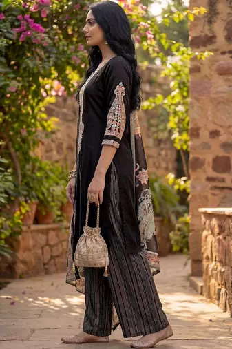 Women Ethnic Motifs Embroidered Regular Thread Work Kurta with Palazzos & With Dupatta