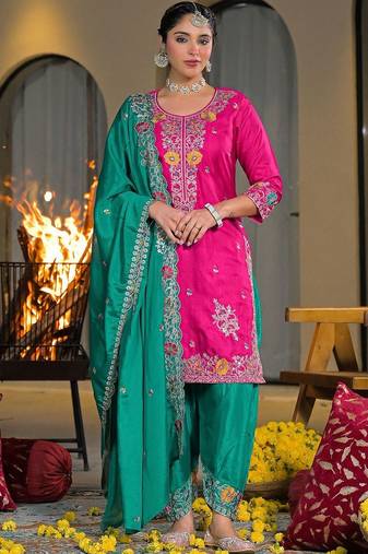 Women Ethnic Motifs Embroidered Regular Thread Work Kurta with Patiala & With Dupatta