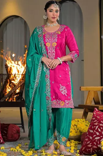 Women Ethnic Motifs Embroidered Regular Thread Work Kurta with Patiala & With Dupatta