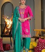 Women Ethnic Motifs Embroidered Regular Thread Work Kurta with Patiala & With Dupatta