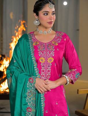 Women Ethnic Motifs Embroidered Regular Thread Work Kurta with Patiala & With Dupatta 2