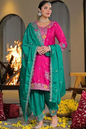 Women Ethnic Motifs Embroidered Regular Thread Work Kurta with Patiala & With Dupatta