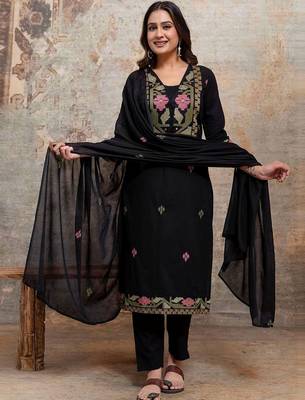 Women Floral Embroidered Regular Thread Work Kurta with Trousers & With Dupatta 7