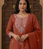Women Ethnic Motifs Embroidered Regular Thread Work Kurta with Trousers & With Dupatta