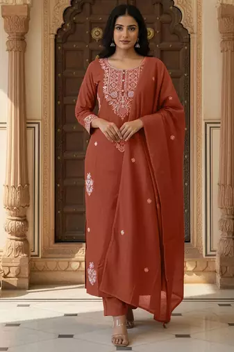 Women Ethnic Motifs Embroidered Regular Thread Work Kurta with Trousers & With Dupatta