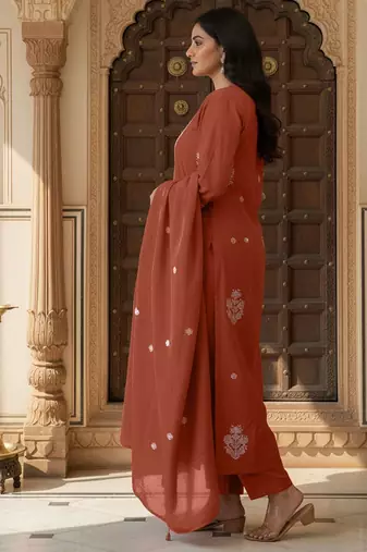 Women Ethnic Motifs Embroidered Regular Thread Work Kurta with Trousers & With Dupatta