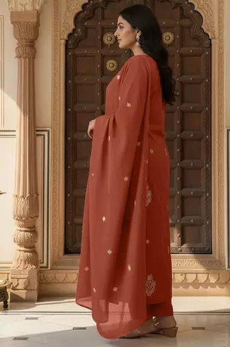Women Ethnic Motifs Embroidered Regular Thread Work Kurta with Trousers & With Dupatta