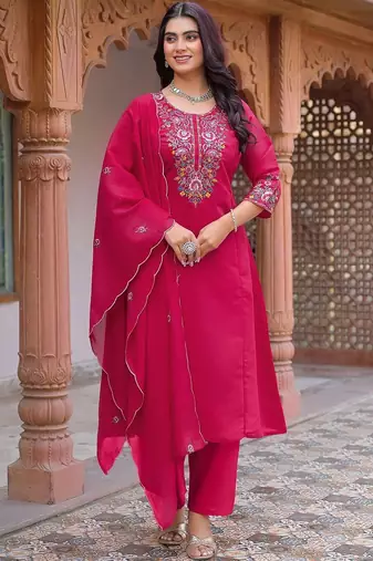 Women Floral Embroidered Regular Thread Work Kurta with Trousers & With Dupatta