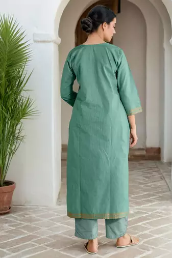 Floral Woven Design Straight Kurta With Trousers & Dupatta
