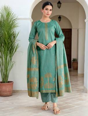 Floral Woven Design Straight Kurta With Trousers & Dupatta 5