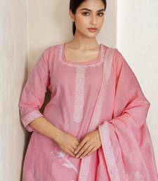 Women Pure Cotton Woven Design Straight Kurta Trousers With Dupatta