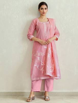 Women Pure Cotton Woven Design Straight Kurta Trousers With Dupatta 1