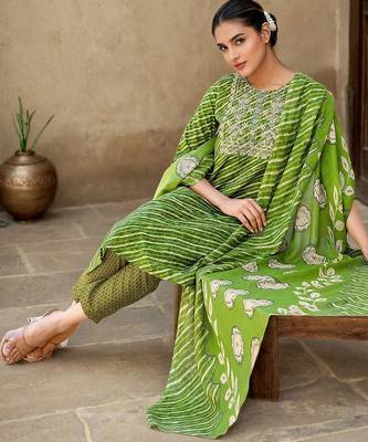 Women Striped Kurta with Trousers & Dupatta 6