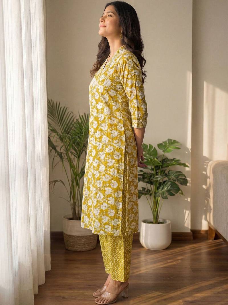 Women Floral Printed Regular Pure Cotton Kurta with Trousers & With Dupatta