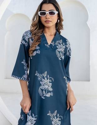 Printed Rama Blue Cotton Blend Co Ords for Women 2