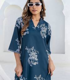 Printed Rama Blue Cotton Blend Co Ords for Women