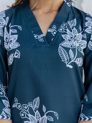 Printed Rama Blue Cotton Blend Co Ords for Women 3