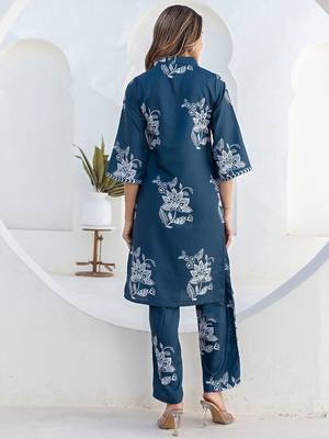Printed Rama Blue Cotton Blend Co Ords for Women 5