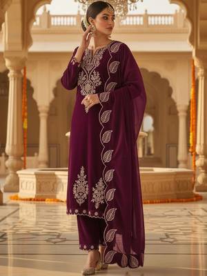 Women Embroidered Regular Velvet Kurta with Trousers & With Dupatta 3