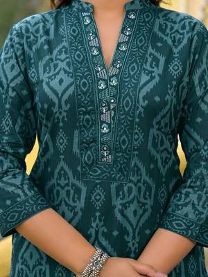 Women Printed Regular Mirror Work Kurta with Palazzos & With Dupatta 4