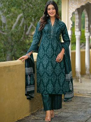 Women Printed Regular Mirror Work Kurta with Palazzos & With Dupatta 6