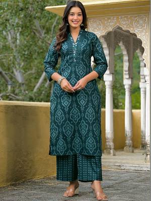 Women Printed Regular Mirror Work Kurta with Palazzos & With Dupatta 7