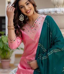 Geometric Woven Design V-Neck Thread Work Straight Kurta With Palazzo And Dupatta