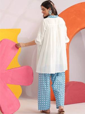 Embroidered White Cotton Blend Farsi Salwar Co Ords for Women 2
