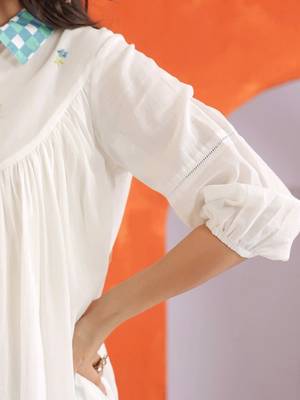 Embroidered White Cotton Blend Farsi Salwar Co Ords for Women 4