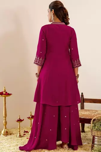 Women Ethnic Motifs Embroidered Empire Thread Work Kurta with Sharara & With Dupatta