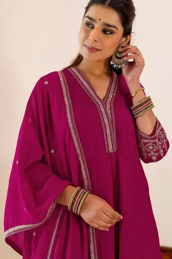 Women Ethnic Motifs Embroidered Empire Thread Work Kurta with Sharara & With Dupatta
