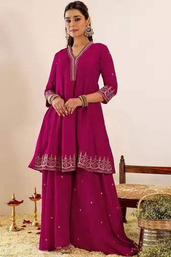 Women Ethnic Motifs Embroidered Empire Thread Work Kurta with Sharara & With Dupatta
