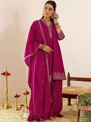 Women Ethnic Motifs Embroidered Empire Thread Work Kurta with Sharara & With Dupatta 6