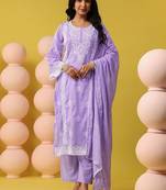 Women Ethnic Motifs Embroidered Regular Chikankari Pure Cotton Kurta with Palazzos & With Dupatta