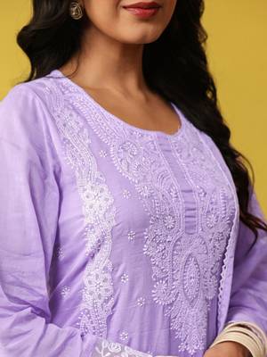 Women Ethnic Motifs Embroidered Regular Chikankari Pure Cotton Kurta with Palazzos & With Dupatta 4