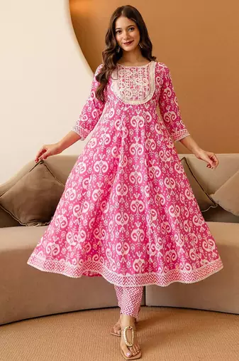 Women Ethnic Motifs Printed Anarkali Kurta with Churidar