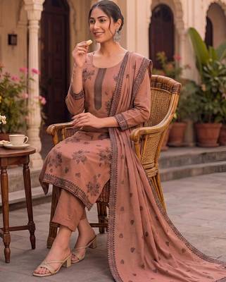 Women Floral Printed Regular Pure Cotton Kurta with Trousers & With Dupatta 6