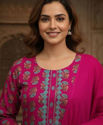 Women Ethnic Motifs Printed Regular Kurta with Trousers & With Dupatta 2