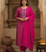 Women Ethnic Motifs Printed Regular Kurta with Trousers & With Dupatta