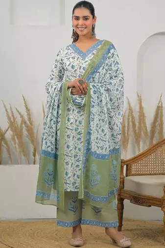 Women Floral Printed Regular Kurta with Trousers & With Dupatta