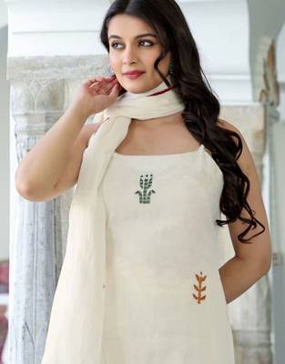 Women White Pure Cotton Embroidered Straight Kurta Sharara with Dupatta 2