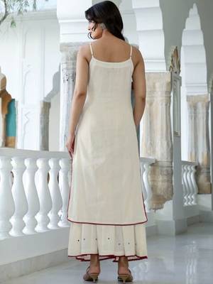 Women White Pure Cotton Embroidered Straight Kurta Sharara with Dupatta 3