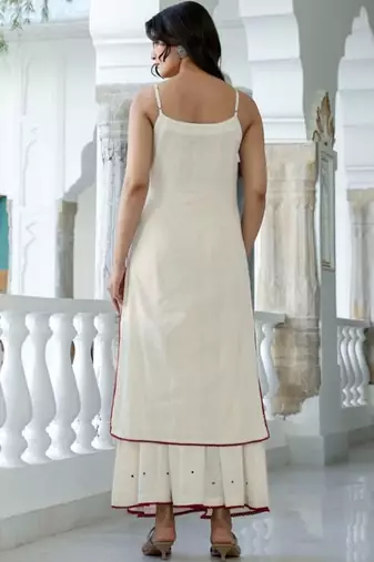 Women White Pure Cotton Embroidered Straight Kurta Sharara with Dupatta