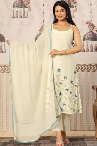Women Floral Embroidered Regular Thread Work Kurta with Trousers & With Dupatta