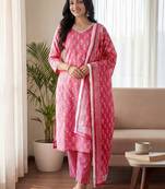 Women Ethnic Motifs Printed Regular Kurta with Trousers & With Dupatta