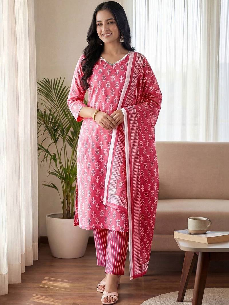 Women Ethnic Motifs Printed Regular Kurta with Trousers & With Dupatta