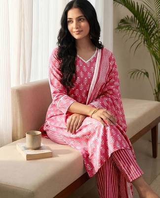 Women Ethnic Motifs Printed Regular Kurta with Trousers & With Dupatta 2