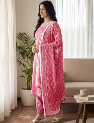 Women Ethnic Motifs Printed Regular Kurta with Trousers & With Dupatta 6