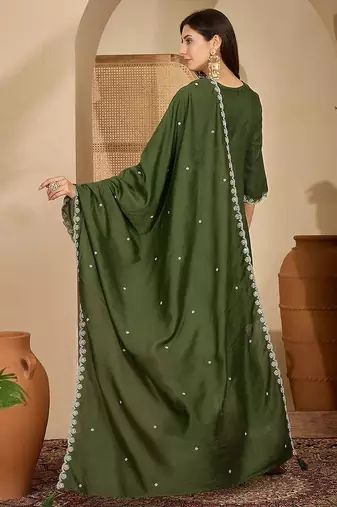 Ethnic Motifs Embroidered Thread Work Kurta With Trousers & Dupatta