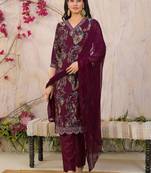 Women Floral Printed Regular Thread Work Kurta with Trousers & With Dupatta